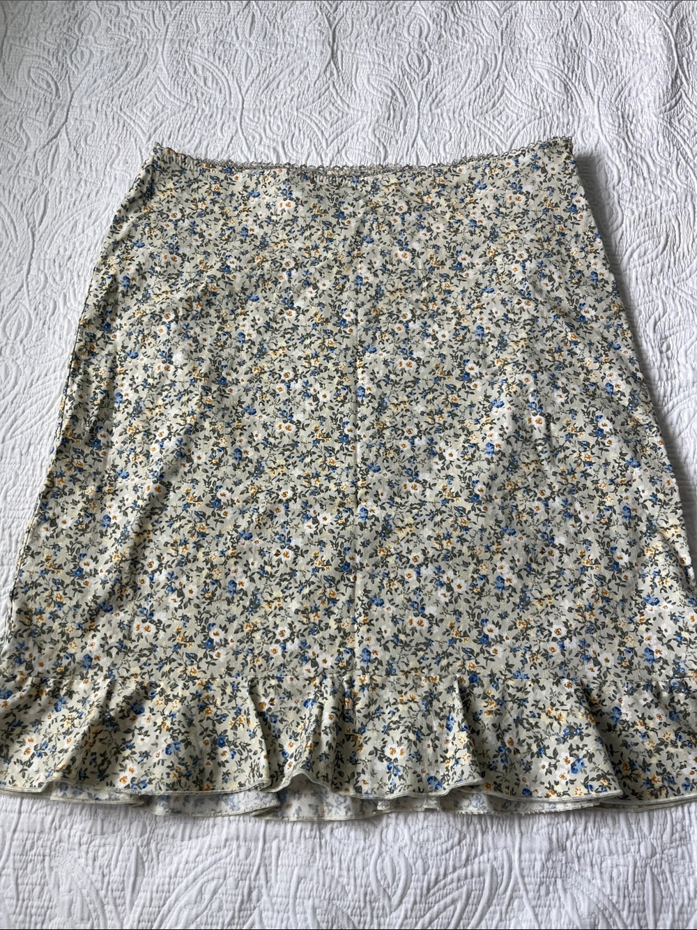 XOXO Cream A-Line Skirt with Blue & Yellow Floral Print Vintage Y2K size 7